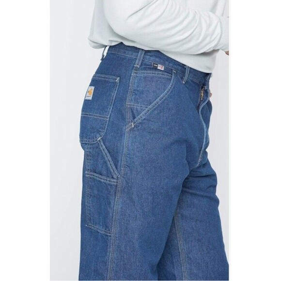 New Carhartt Mens Flame Resistant Signature Denim Dungaree FRB13 DNM 42 x 33 - Picture 5 of 16